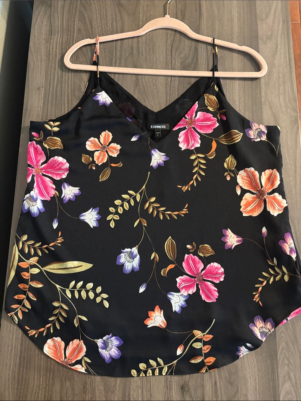 Express Black Floral Cami with Pink & Purple Blooms - Picture 13 of 13